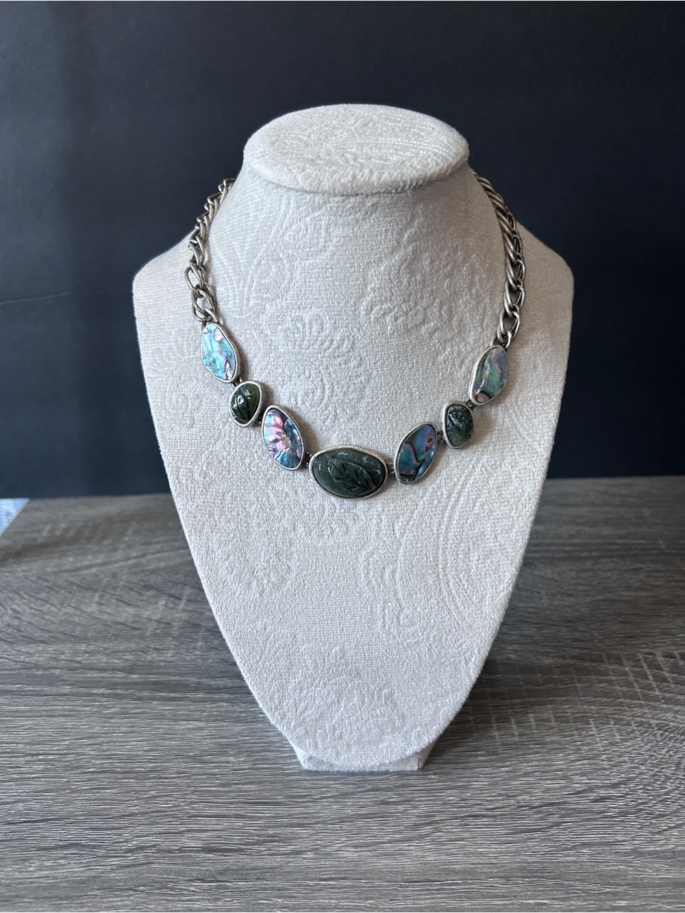 Iridescent Abalone Link Necklace in Green and Blue